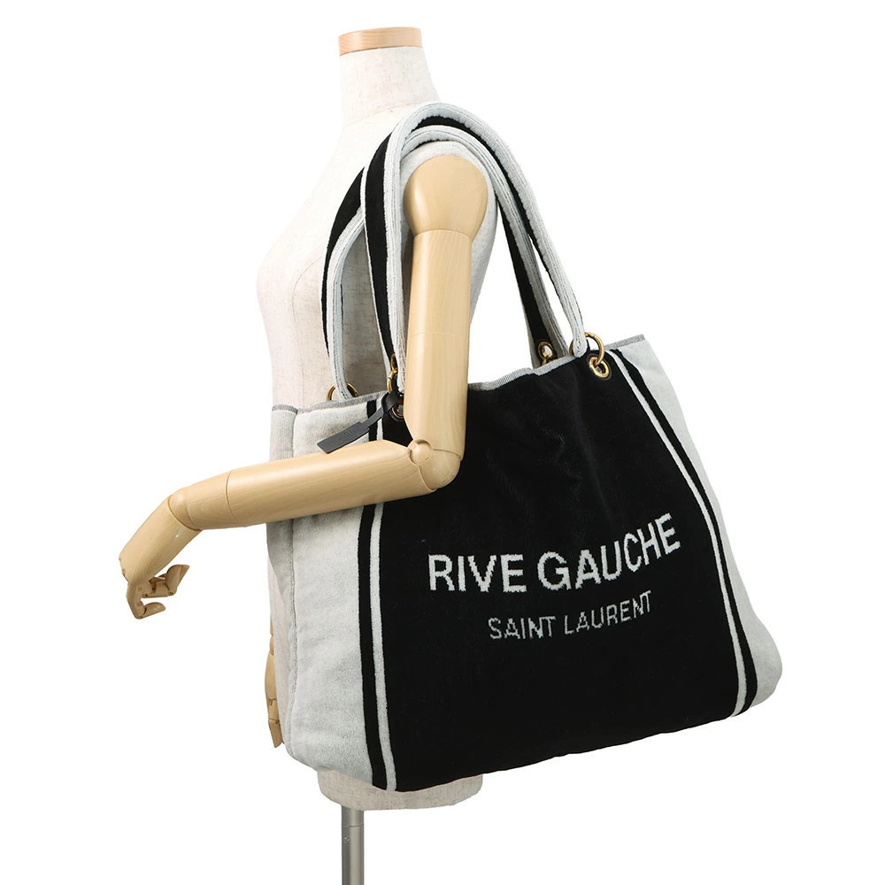 Saint Laurent Paris Tote Bag RIVE GAUCHE Towel Black White - Picture 4 of 12